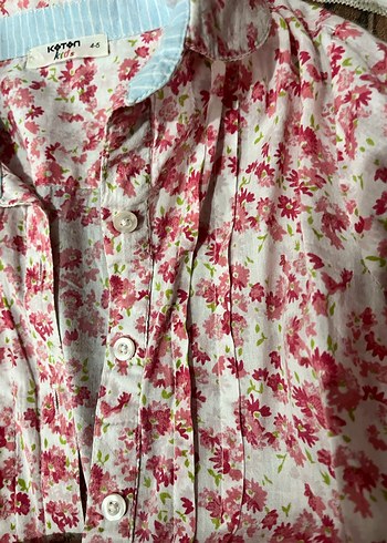 Pembe Çiçek Desenli Düğmeli Kadın Gömlek - Görsel 3