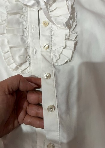 Beyaz Fırfırlı Kısa Kollu kız Gömlek - Görsel 3