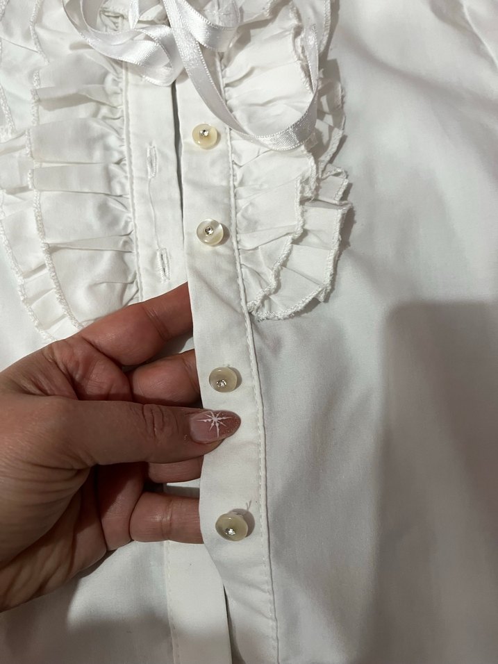 Beyaz Fırfırlı Kısa Kollu kız Gömlek - Görsel 2