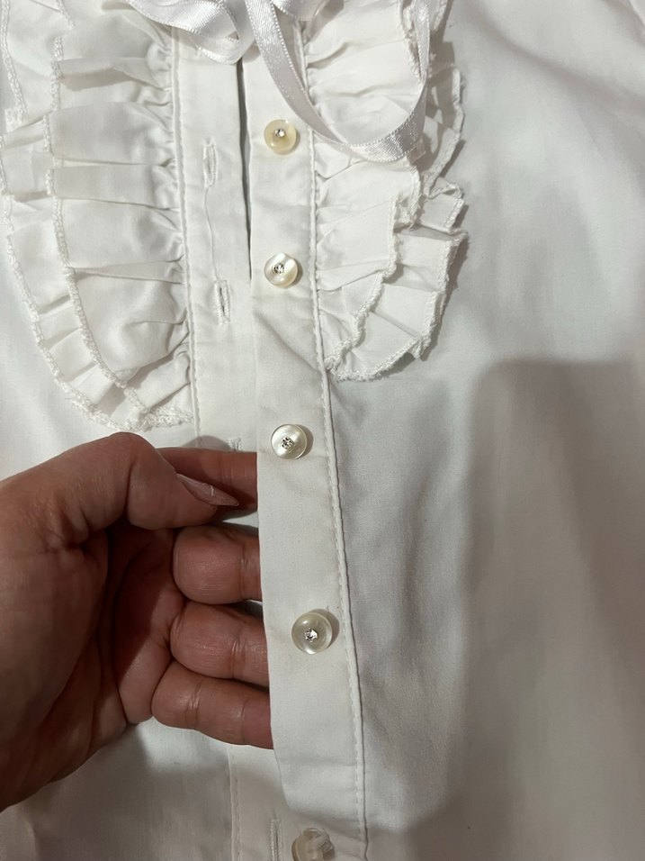 Beyaz Fırfırlı Kısa Kollu kız Gömlek - Görsel 3