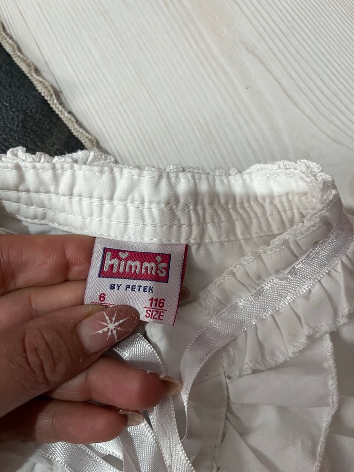 Beyaz Fırfırlı Kısa Kollu kız Gömlek - Görsel 5