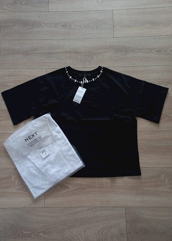 m Beden Next Kadın Pırlanta Taşlı bisiklet yaka Beyaz T-shirt