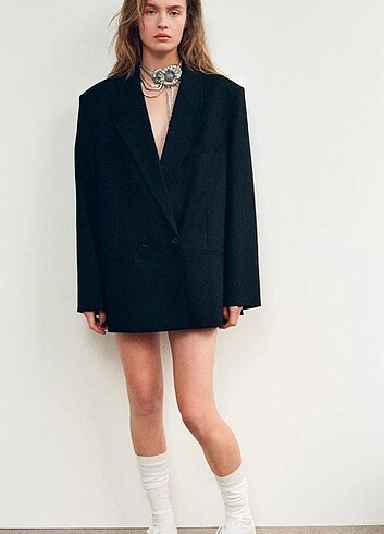 s Beden lacivert Renk Zara Kadın Oversize Blazer Ceket Oversize kesim Vatkalı Bedenl