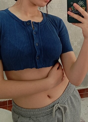 Lacivert düğmeli crop, bolero