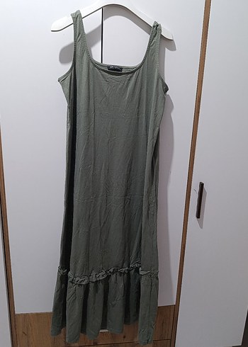 Kolsuz Salaş Haki Uzun Elbise - Görsel 4