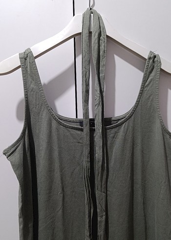 Kolsuz Salaş Haki Uzun Elbise - Görsel 6