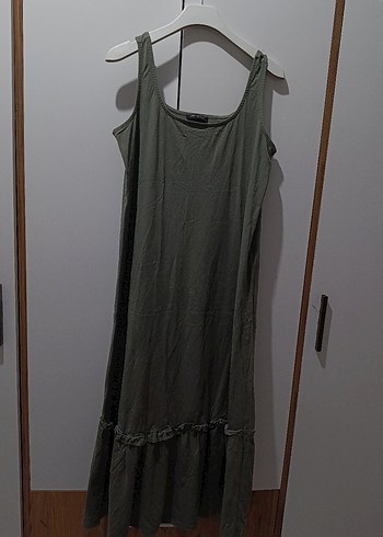 Kolsuz Salaş Haki Uzun Elbise - Görsel 5