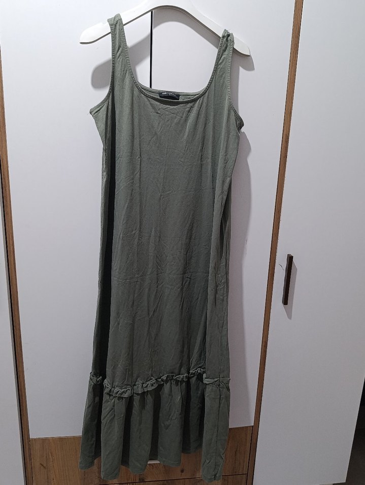 Kolsuz Salaş Haki Uzun Elbise - Görsel 4