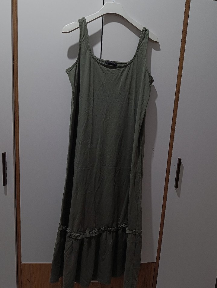 Kolsuz Salaş Haki Uzun Elbise - Görsel 5