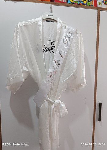 Baskılı Beyaz Midi Kadın Sabahlık - Görsel 4