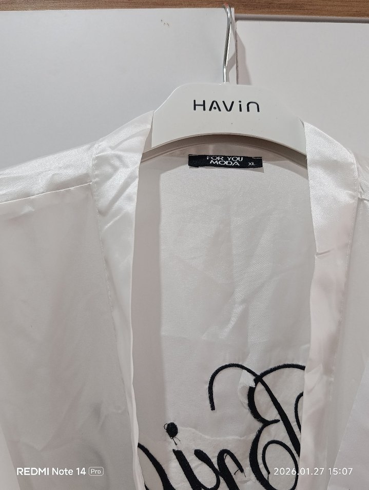 Baskılı Beyaz Midi Kadın Sabahlık - Görsel 3