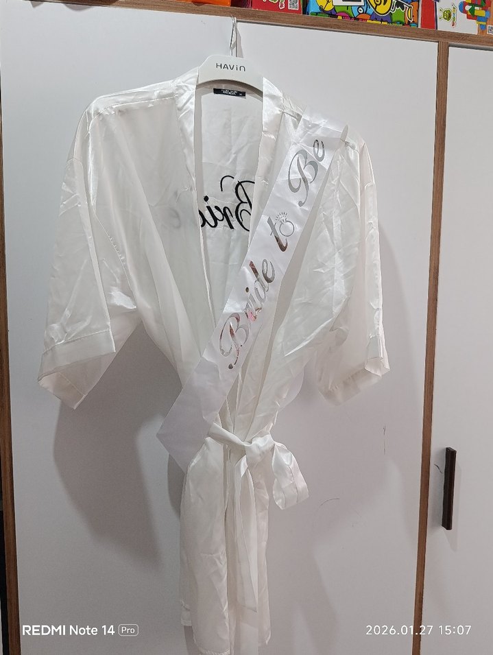 Baskılı Beyaz Midi Kadın Sabahlık - Görsel 4