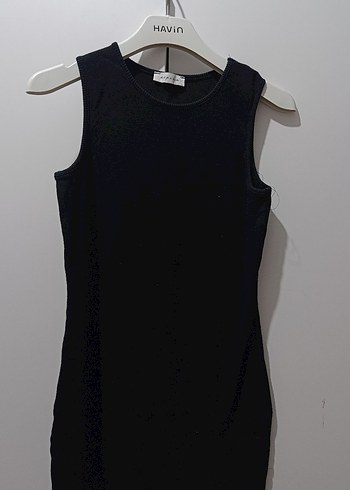 Siyah Kolsuz Midi Triko Elbise - Görsel 3