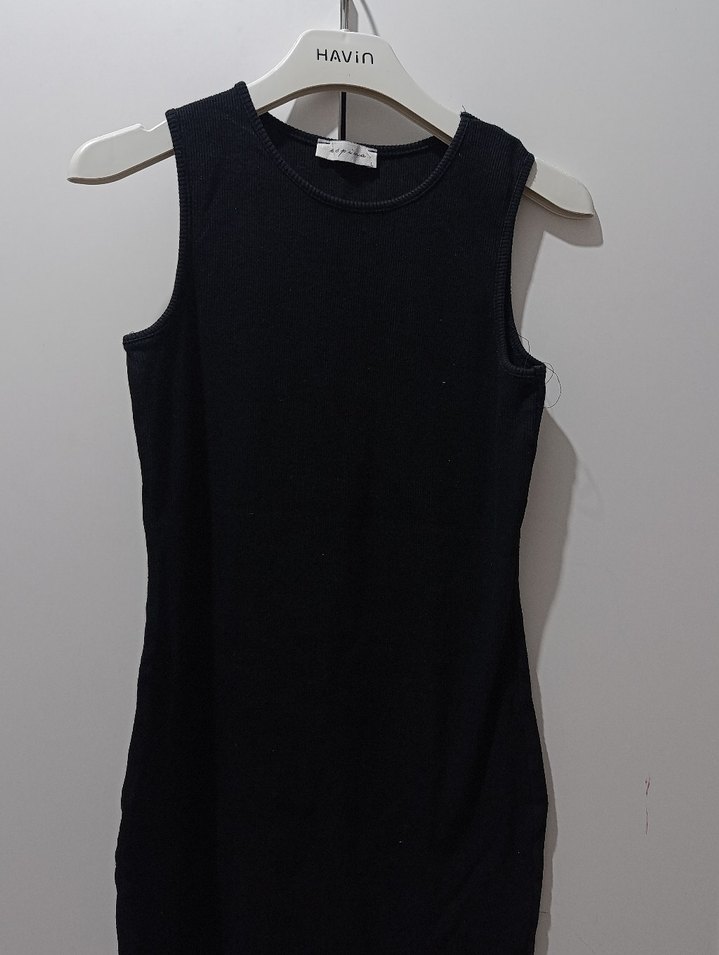 Siyah Kolsuz Midi Triko Elbise - Görsel 3