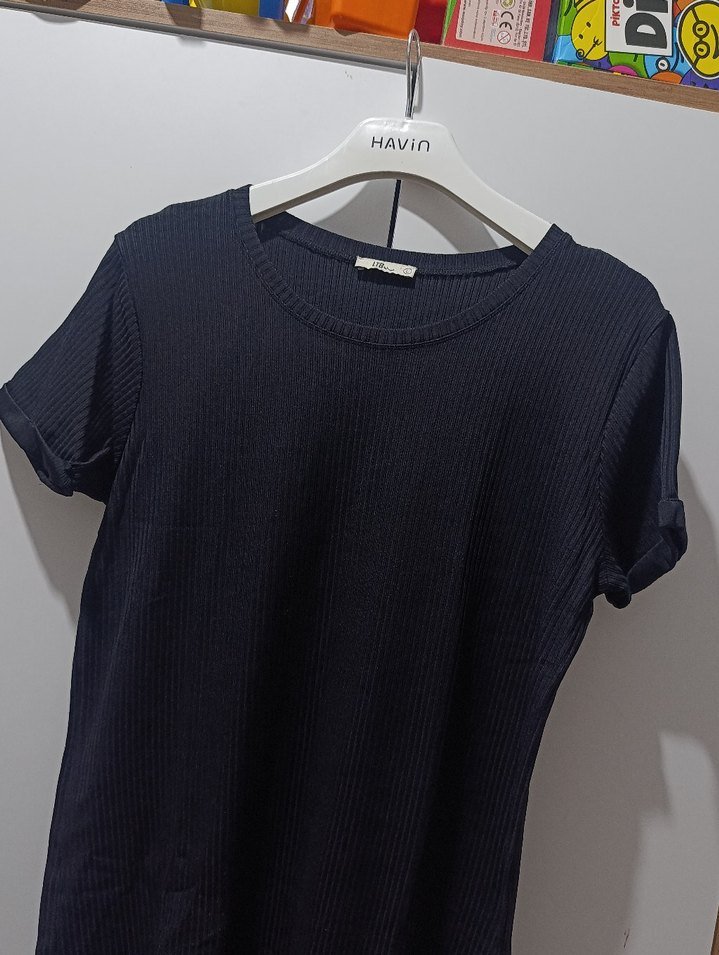 Siyah Kısa Kollu Midi Keten Elbise - Görsel 4