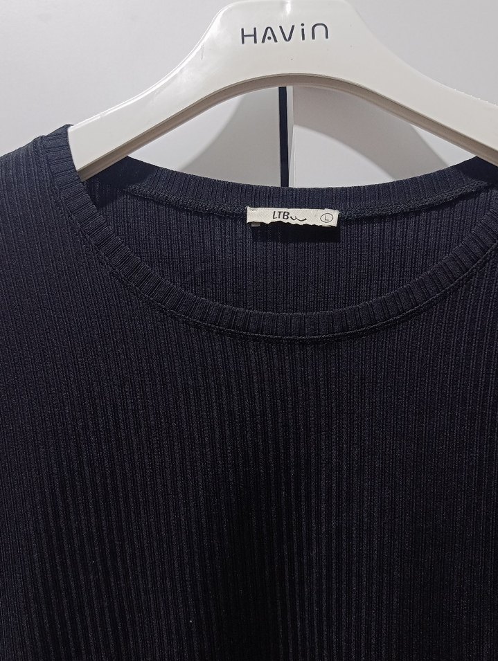 Siyah Kısa Kollu Midi Keten Elbise - Görsel 2