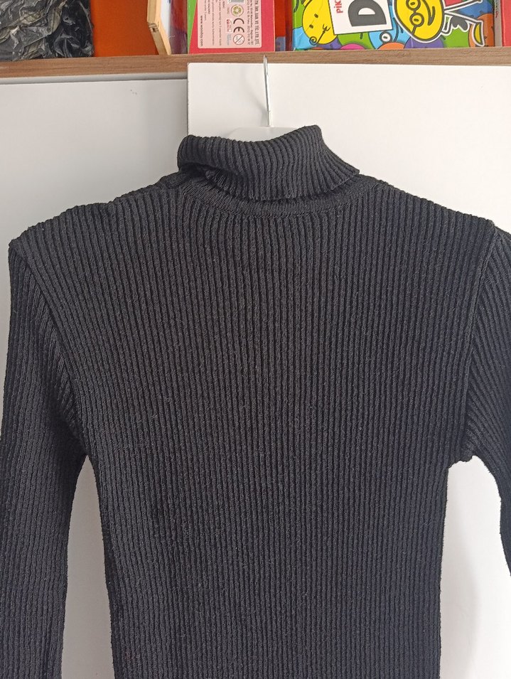 Gri Fitilli Balıkçı Yaka Kadın Triko - Görsel 3