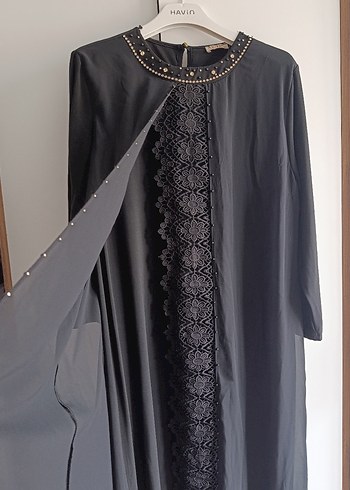 Siyah Uzun Kollu İşlemeli Kadın Elbise - Görsel 3