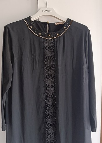 Siyah Uzun Kollu İşlemeli Kadın Elbise - Görsel 7