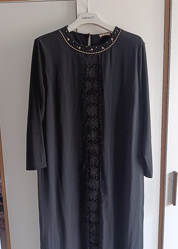 Siyah Uzun Kollu İşlemeli Kadın Elbise - Görsel 2