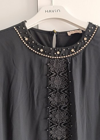 Siyah Uzun Kollu İşlemeli Kadın Elbise - Görsel 5