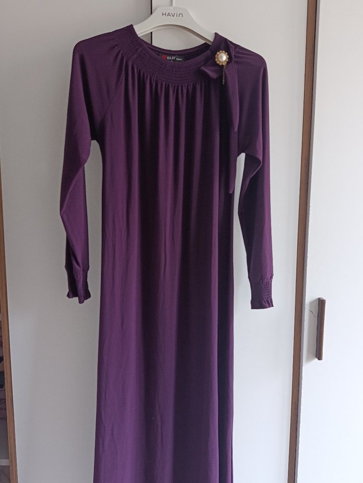 Uzun Kollu Mor Salaş Elbise - Görsel 5