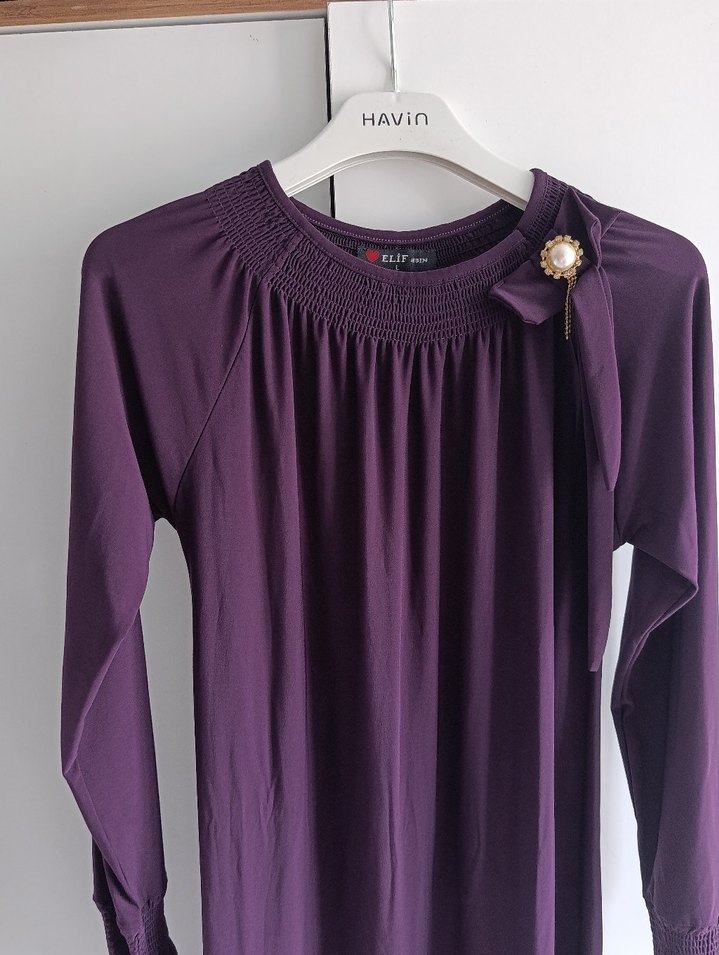 Uzun Kollu Mor Salaş Elbise - Görsel 3