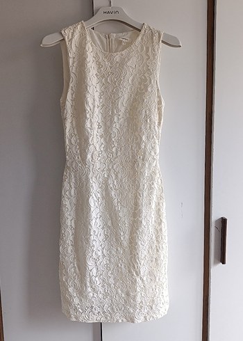 Dantel İşlemeli Beyaz Midi Elbise - Görsel 3