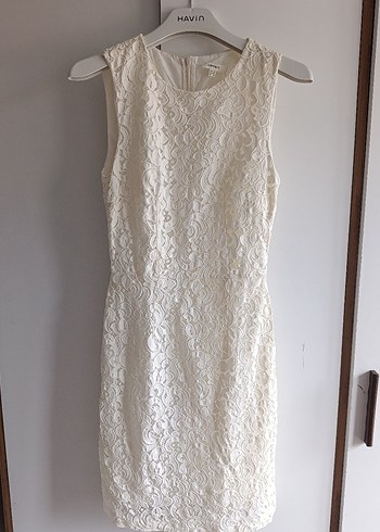 Dantel İşlemeli Beyaz Midi Elbise - Görsel 7