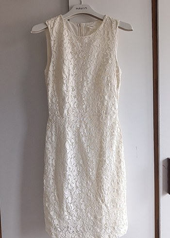 Dantel İşlemeli Beyaz Midi Elbise - Görsel 8