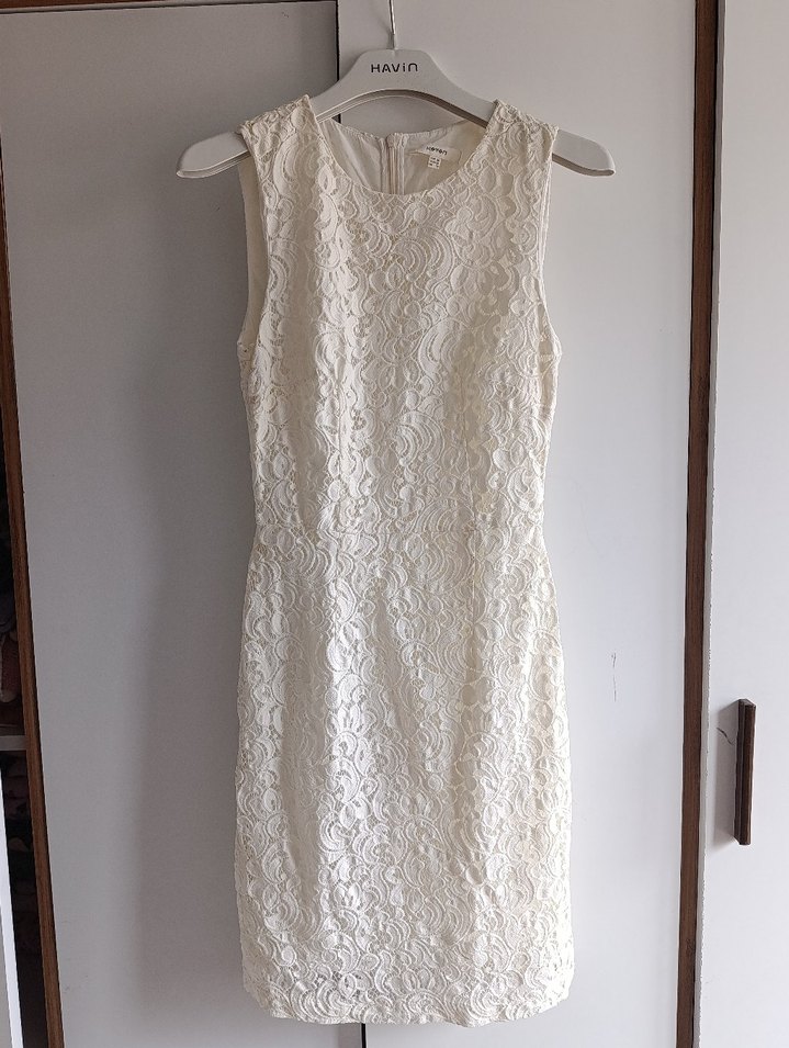 Dantel İşlemeli Beyaz Midi Elbise - Görsel 2