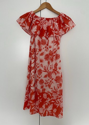 Kırmızı Baskılı Volanlı Midi Elbise - Görsel 2