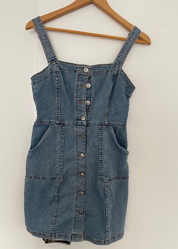 Düğmeli Mavi Denim Midi Elbise - Görsel 2