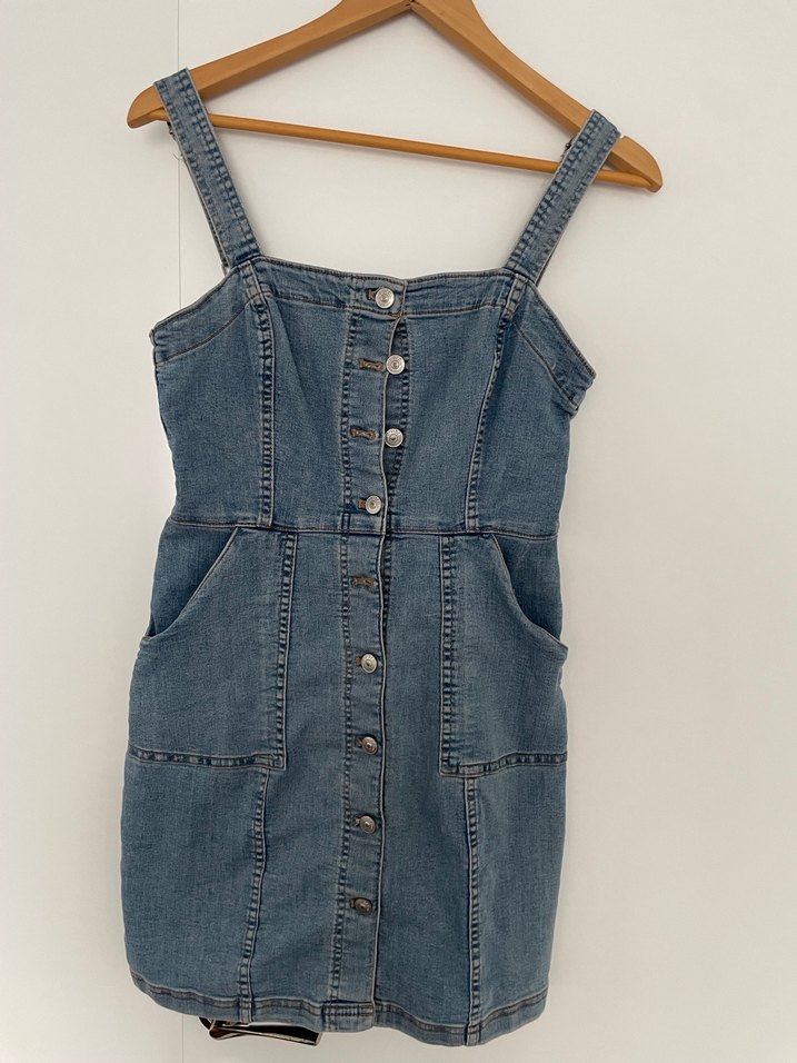 Düğmeli Mavi Denim Midi Elbise - Görsel 2