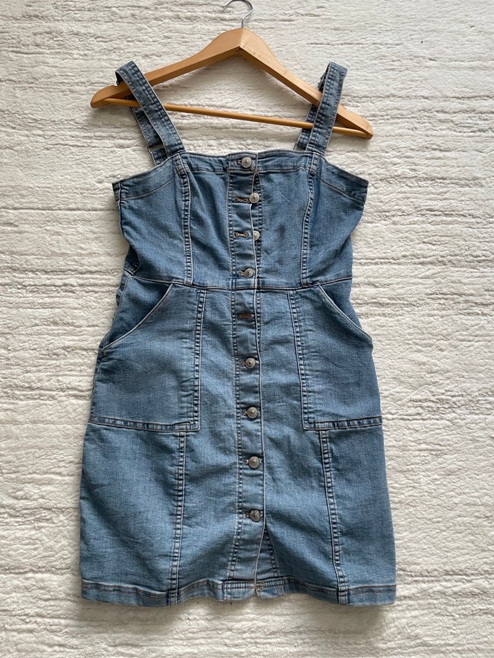 Düğmeli Mavi Denim Midi Elbise - Görsel 3