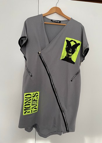 Gri Baskılı, Fermuarlı, Kolsuz Mini Tunik - Görsel 3