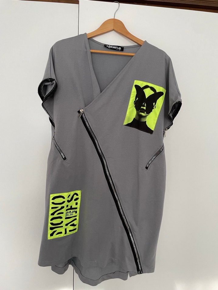 Gri Baskılı, Fermuarlı, Kolsuz Mini Tunik - Görsel 2