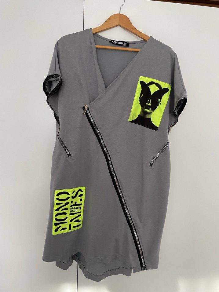 Gri Baskılı, Fermuarlı, Kolsuz Mini Tunik - Görsel 3