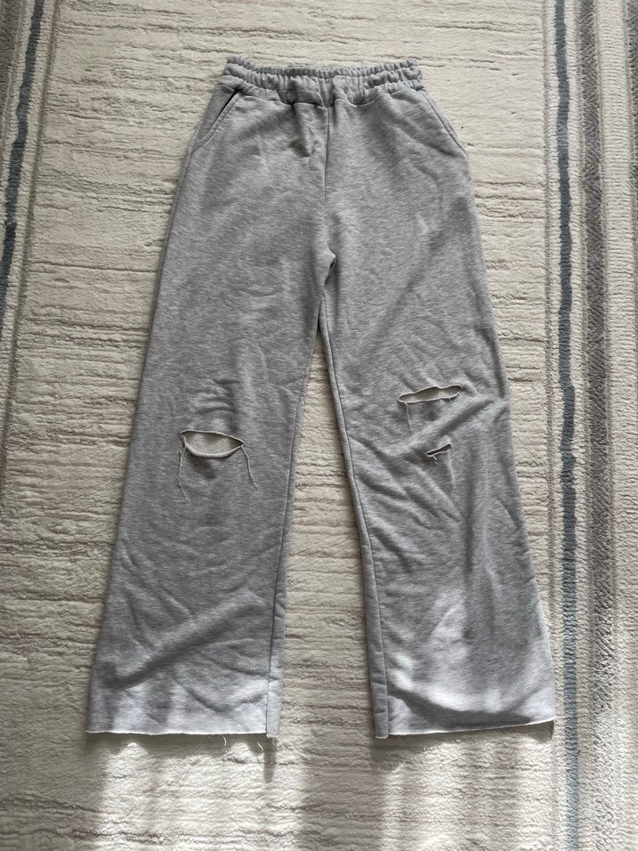 Gri Kadın Kesik Detaylı Salaş Eşofman - Görsel 3