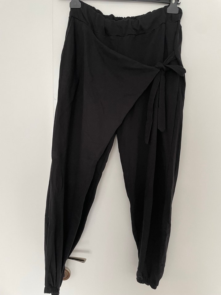 Siyah Beli Kuşaklı Salaş Kadın Pantolon - Görsel 2