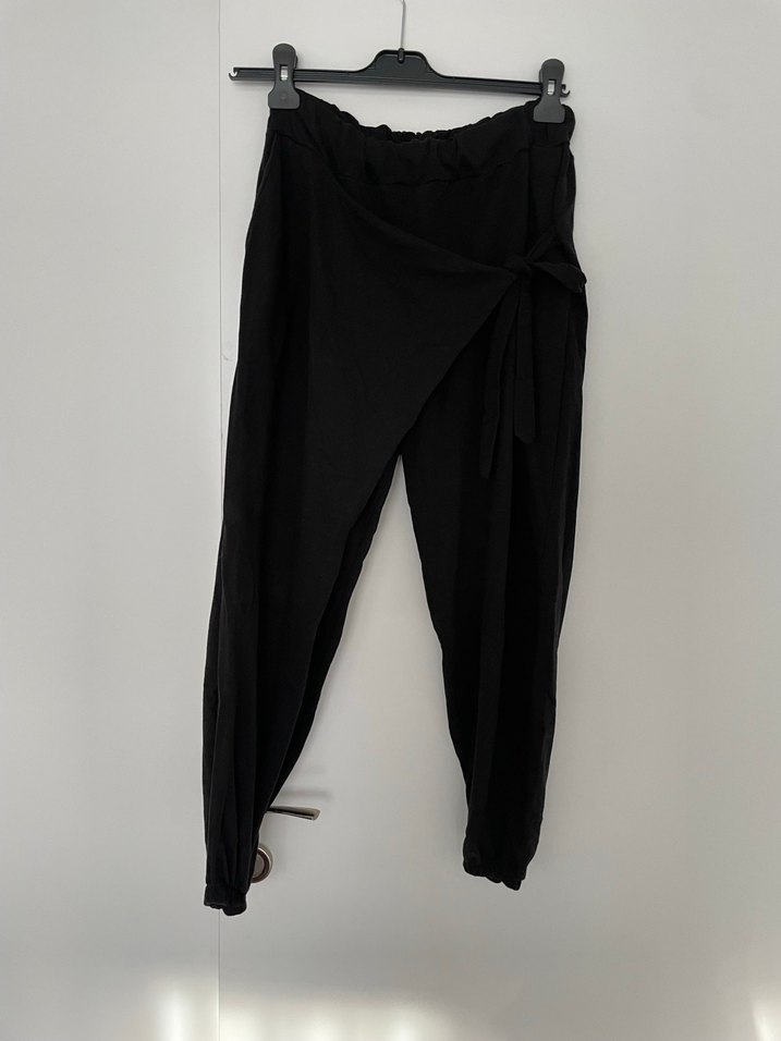 Siyah Beli Kuşaklı Salaş Kadın Pantolon - Görsel 3