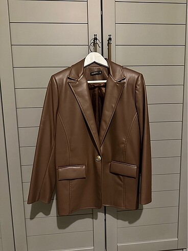 Kahverengi deri blazer