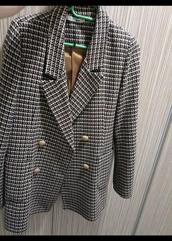 H&M Kahverengi Kareli Kadın Blazer Ceket