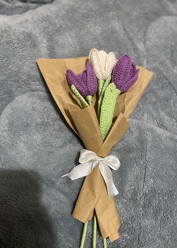 El Örgüsü Bohem Lila-Beyaz Laleler - Görsel 2