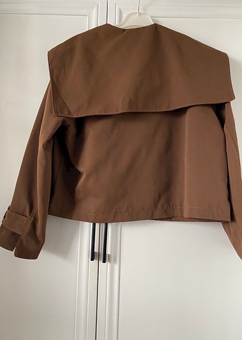 Kadın Koyu Kahverengi Düğmeli Kısa Trençkot - Görsel 6
