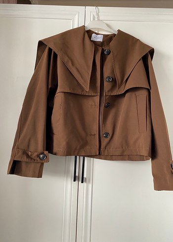 Kadın Koyu Kahverengi Düğmeli Kısa Trençkot - Görsel 2