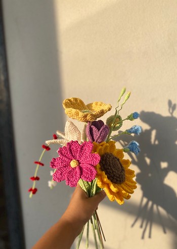 Örgü çiçek 8 adet farklı çiçek - Görsel 2