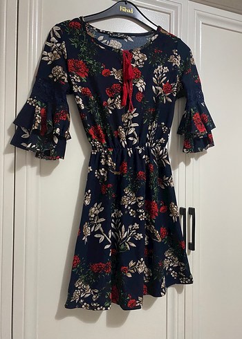 Çiçek Desenli, Fırfırlı Bohem Kadın Elbise - Görsel 2