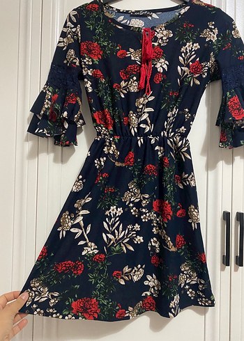 Çiçek Desenli, Fırfırlı Bohem Kadın Elbise - Görsel 4