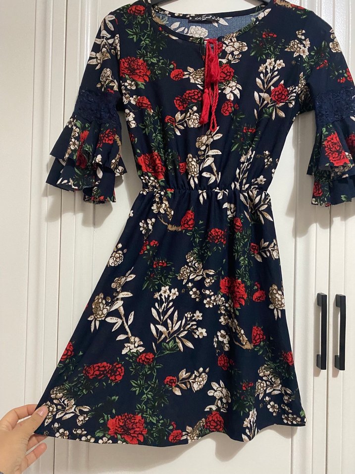 Çiçek Desenli, Fırfırlı Bohem Kadın Elbise - Görsel 4